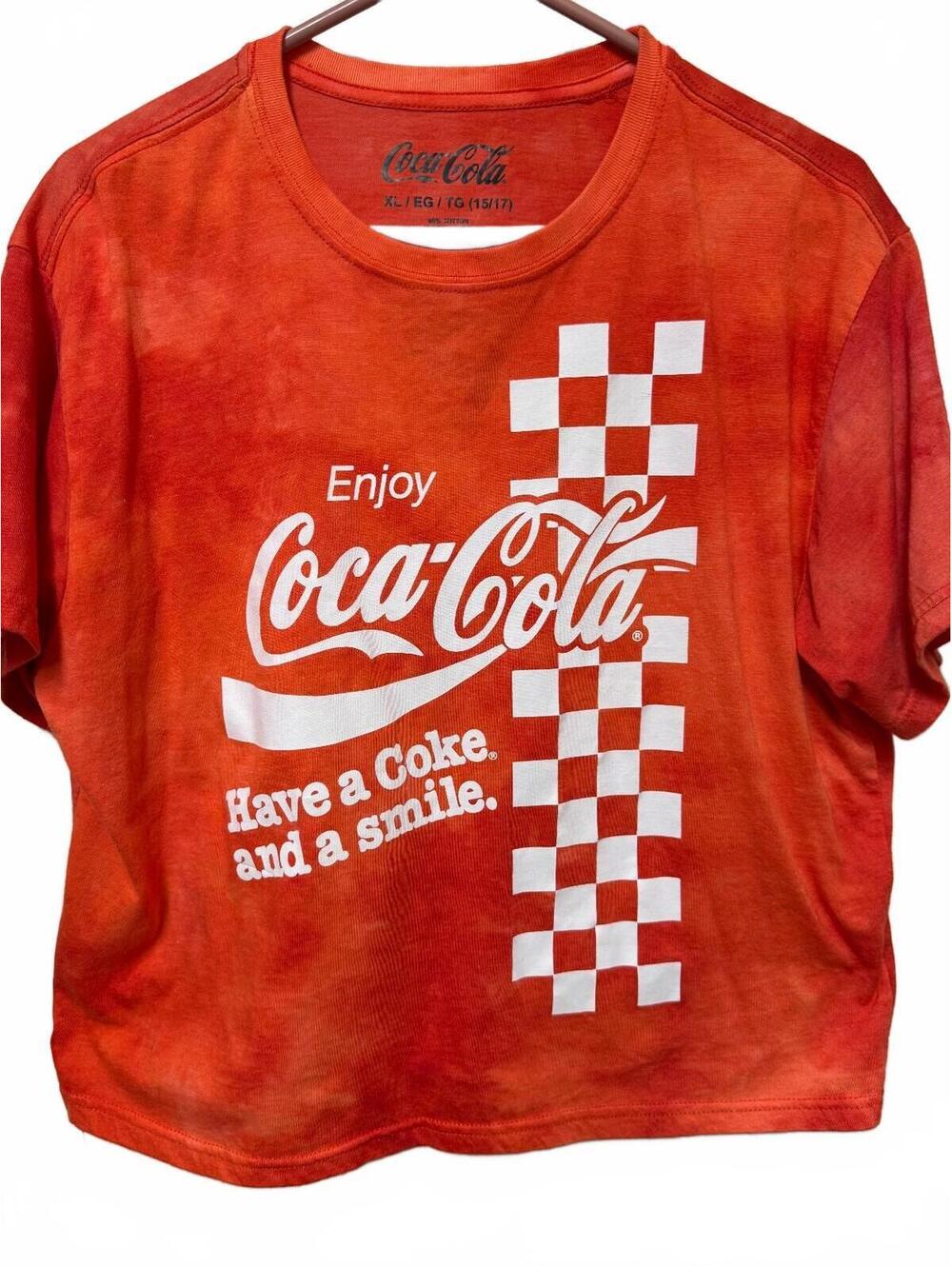 Coca-Cola Retro Checkered Acid Wash Crop Graphic Tee